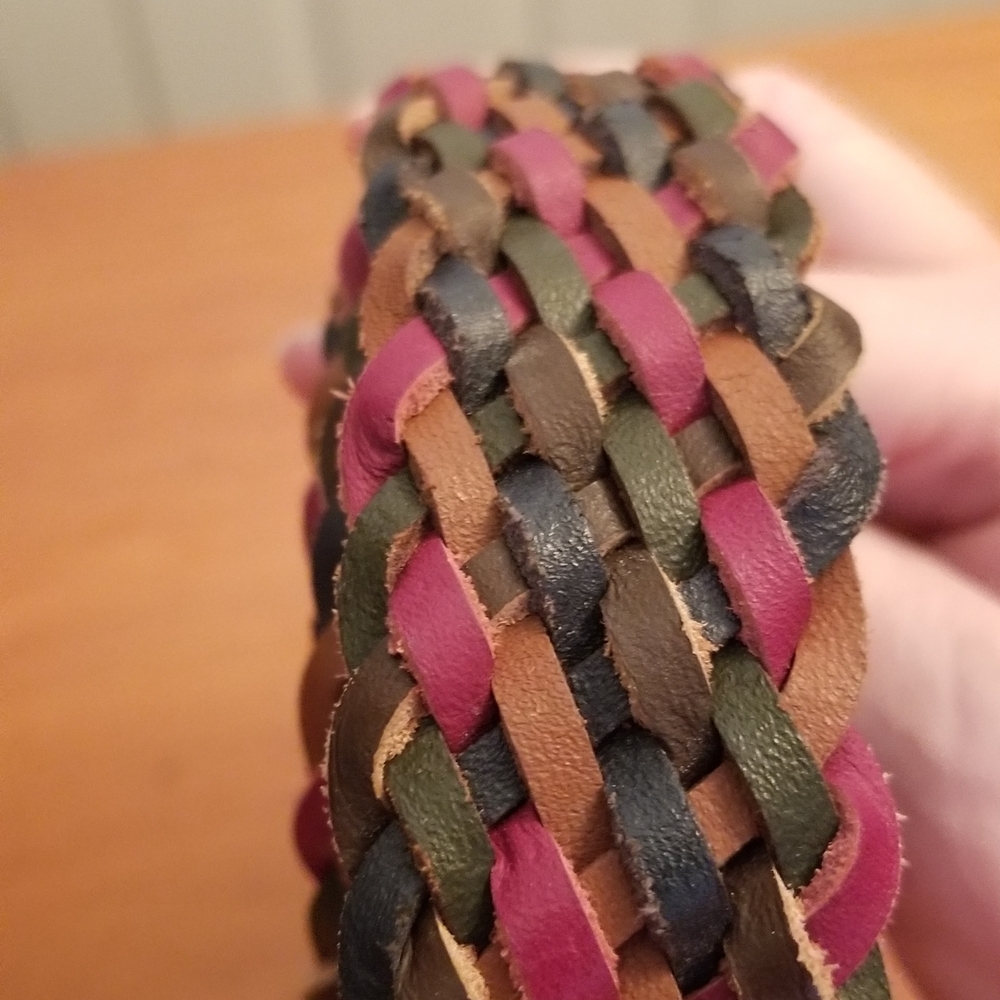 Braided Woven Genuine Leather Belt Size ML 32-34 Brown, Red, Blue 1 Inch Wide - Picture 2 of 5
